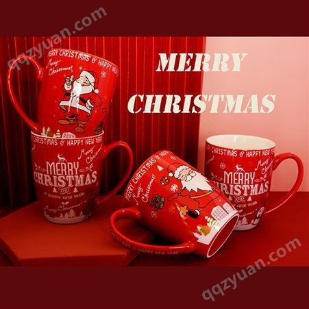 湖南陶瓷水杯 可爱创意圣诞卡通杯 陶瓷杯厂家直供