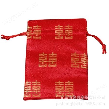 新款红色双喜婚庆用品创意抽绳喜糖袋子织锦糖果袋回礼品袋批发