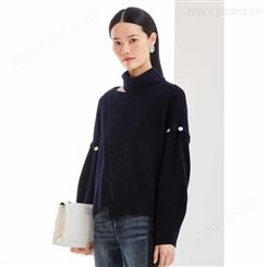 女装折扣连锁店加盟 时尚镂空半高领可拆卸长袖针织毛衫