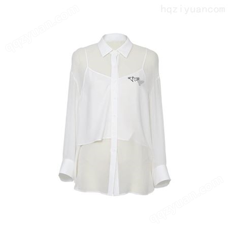 品牌女装批发 假两件设计感小众雪纺真丝白衬衫