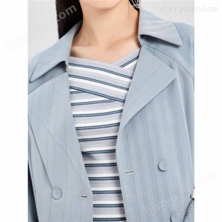 石家庄品牌女装折扣批发 时尚宽松短款长袖腰带休闲夹克外套