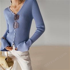 服装厂家批发市场 温柔法式精致CHIC开衫惊艳SLIM感针织衫