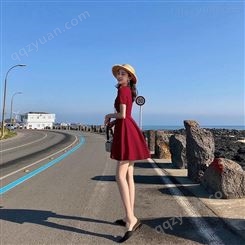 外贸杂款女装小红裙仙法式显瘦收腰气质轻熟风小个子连衣裙走份